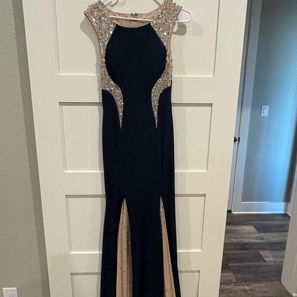 Sophisticated Black and Gold Embellished Prom Dress